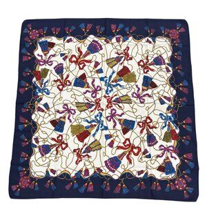 Vintage Silk Tassel Rope Decorative Scarf Nautical Equestrian Print Headwear